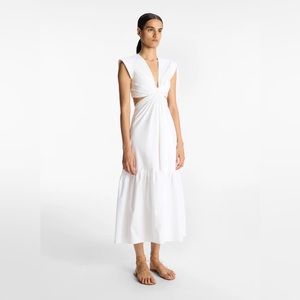 NWT A.L.C Alexandria 100% Cotton Cut-Out Midi Dress in White | Size 0